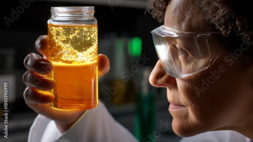 Biodegradable Polymer Testing in Modern Chemical R&D Lab with Studio Lighting, Low-Angle Fill Frame Shot