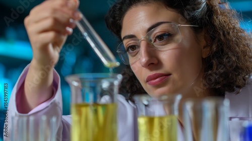 Innovative Chemist Researching Biodegradable Polymers in Modern Lab with Studio Lighting