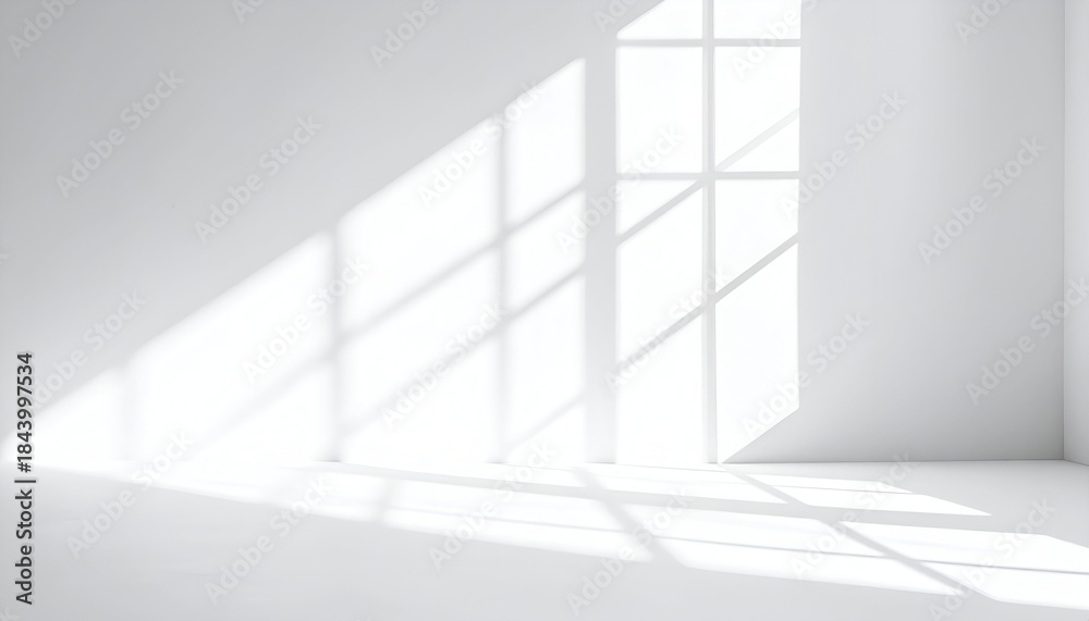 Fototapeta premium Bright White Room with Window Light and Shadows.