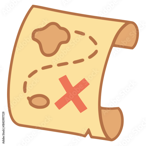 cartoon treasure map hidden gem pirate hand drawing flat color vector illustration template design