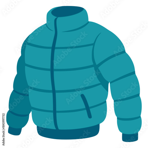 blue warm jacket winter fashion flat color vector illustration template design