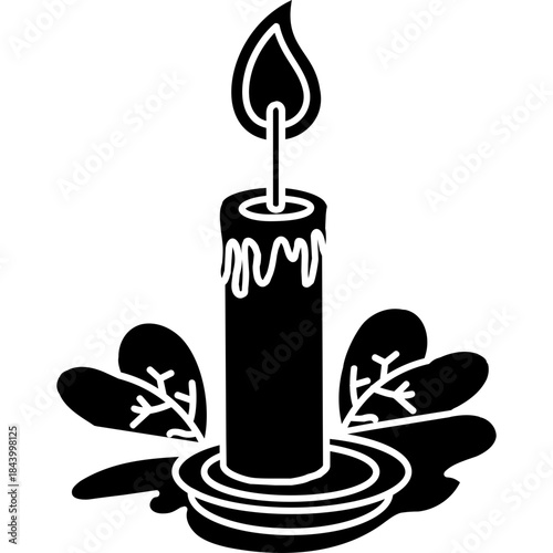 candle-with-leaves-outline-clipart-icon