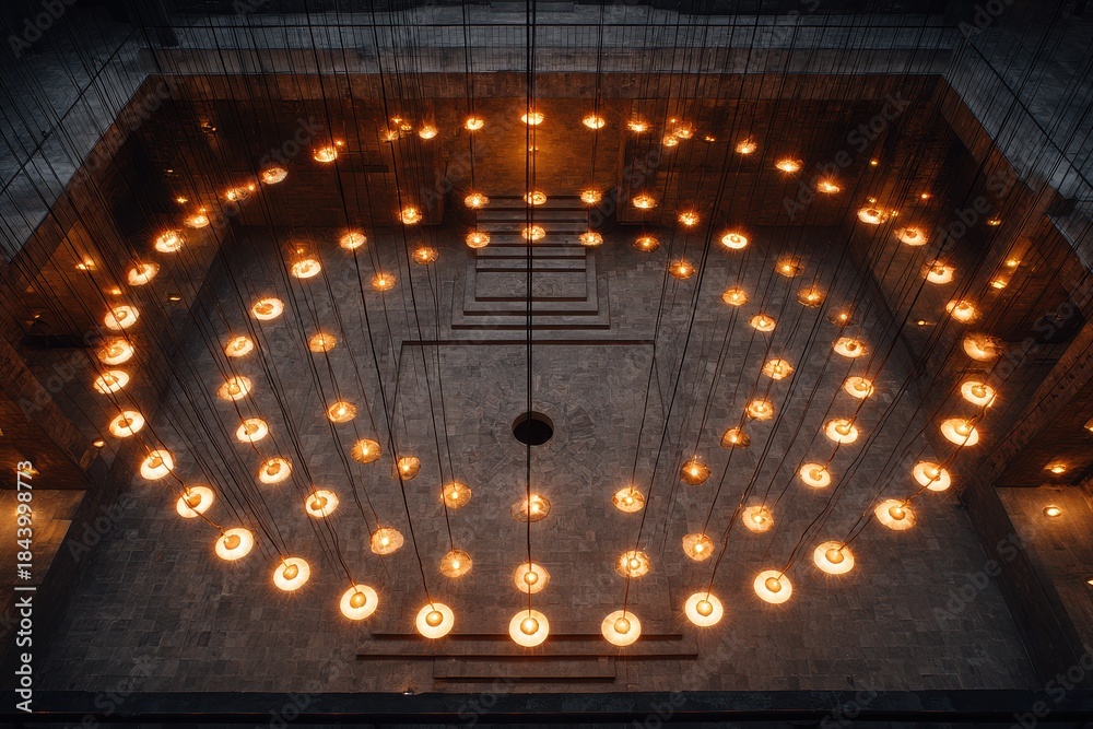 Obraz premium Elegant pendant lights illuminating a modern architectural space