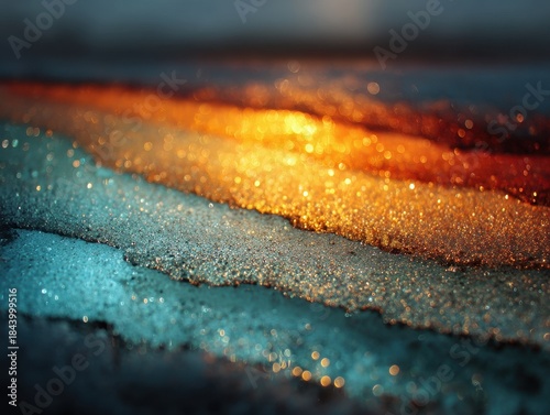 Abstract Glimmering Surface with Orange and Blue Highlights at Dusk