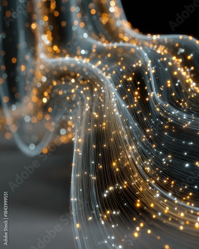 Elegant Abstract Flow of Light Particles on Dark Background