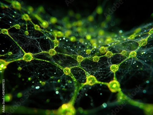 Abstract close-up of vibrant green neural network connections
