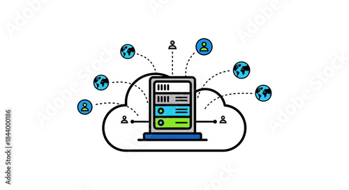 cloud server infrastructure connecting global users and data illustrating modern digital services networking and technology solutions.