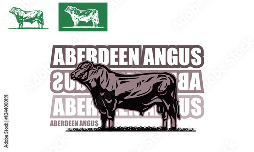 big angus cattle logo silhouette of aberdeen bull standing vector illustrations