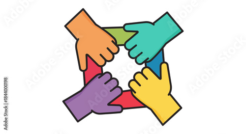 colorful diverse hands interlocked forming a vibrant square symbolizing unity teamwork inclusion and social collaboration.