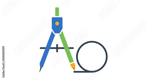 colorful drawing compass with pencil leg illustrating a precise circle representing geometry drafting education and engineering design.