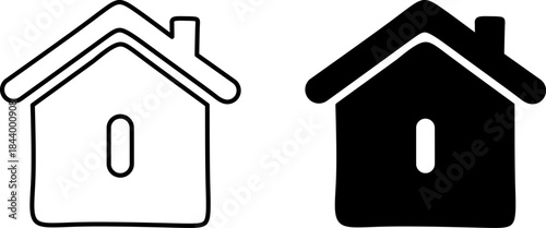 House Piggy Bank Hand-Drawn Sketch Icon. Outline and Solid Black Style