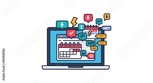digital overload on a laptop screen displaying notifications calendar events and messages illustrating modern task management stress.