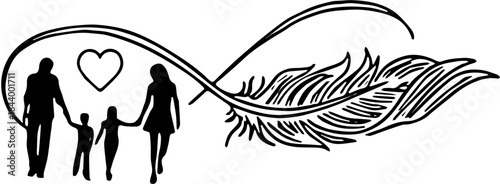 Line art  silhouette family people love eternity illustration design 