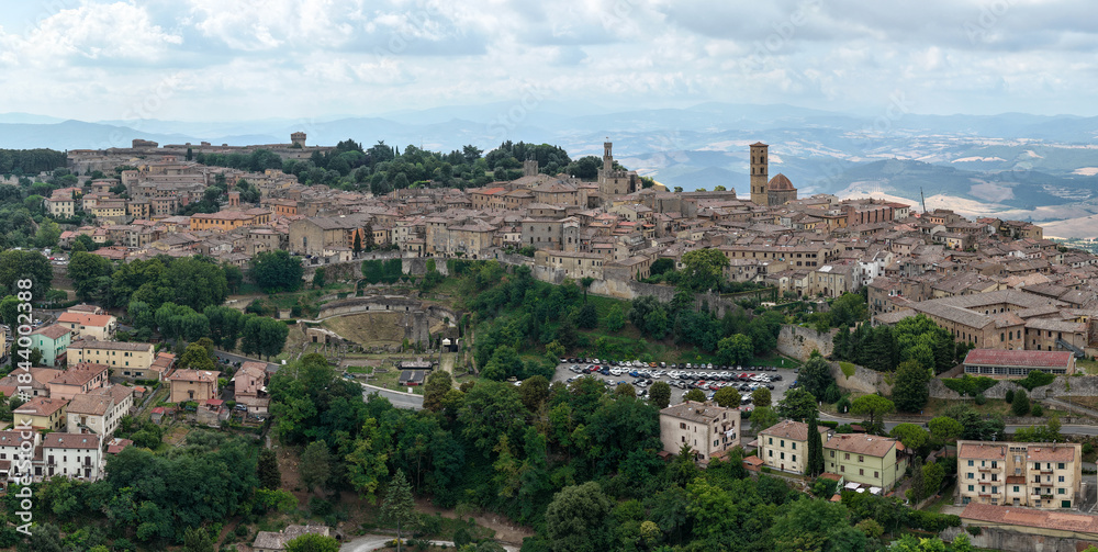 Fototapeta premium Roman Theatre and Historic Hilltown Panorama - Volterra, Italy