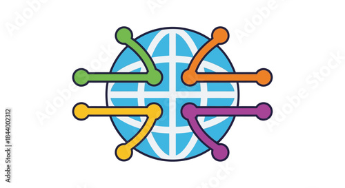 global network connectivity icon colorful lines link stylized blue earth globe representing worldwide internet and data exchange.