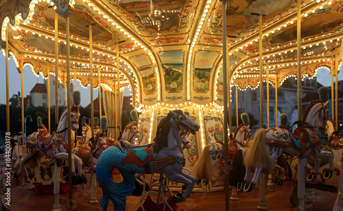 Chearful colors of carousel in Sopot Poland