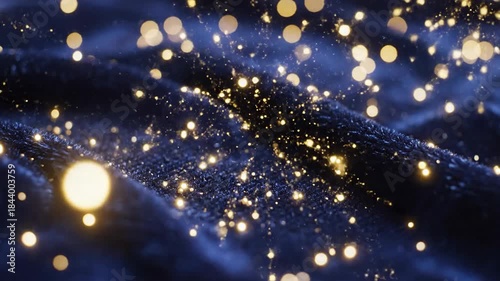 Abstract dark blue fabric with glowing particles for backgrounds and design