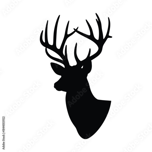 Silhouette of a majestic deer head with large antlers black and white