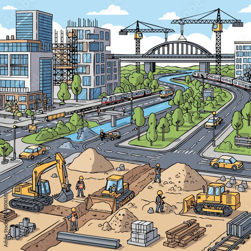 Construction site urban development cityscape.