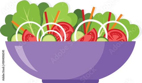 Fresh vegetable salad bowl illustration, healthy food concept with lettuce tomato cucumber onion carrot, vegetarian nutrition vector