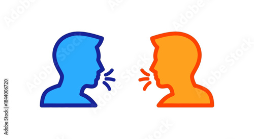 people communication concept featuring two stylized colorful profiles blue and orange engaged in clear dialogue.