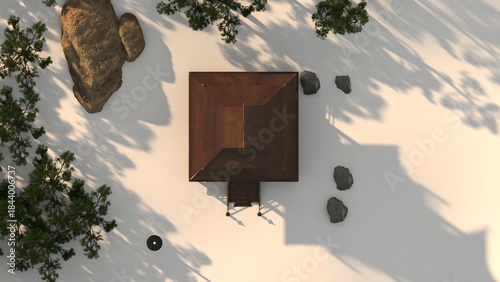 Traditional Japanese House Interior with Tatami Mats and Shoji Doors