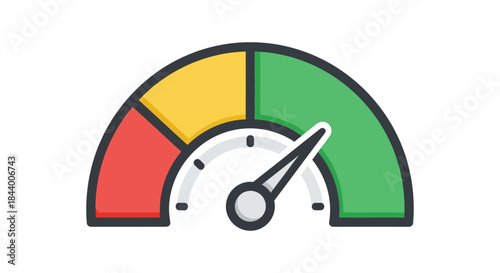 performance speedometer gauge with needle in green zone flat rating meter illustration for business kpi dashboard and quality score