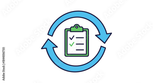 process checklist icon with clipboard and circular arrows illustrating workflow cycle project management tasks and continuous improvement