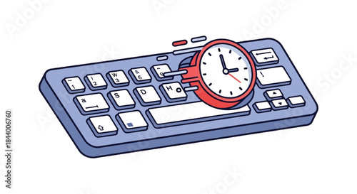 productivity time management concept with stopwatch and computer keyboard illustrating fast typing online work deadline and efficiency