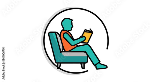 relaxed person reading a book on sofa in modern flat style icon illustrating leisure time learning education and mindfulness concepts