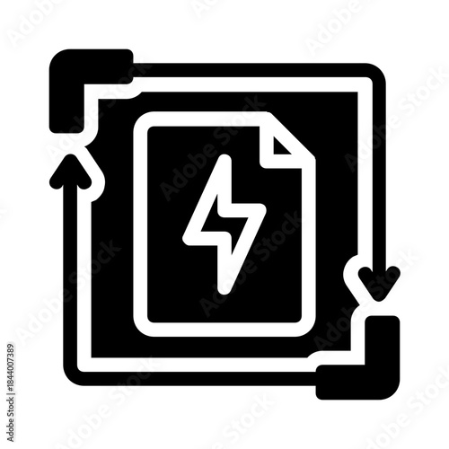 Renewable energy document file icon with arrow indicators. Suitable for presentations, articles, brochures, websites, and reports on sustainable energy.
