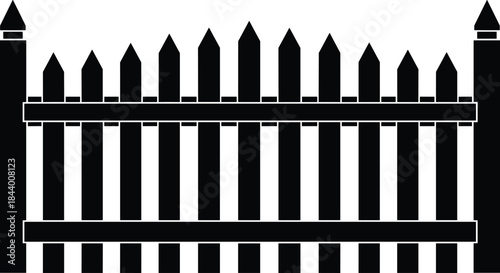 Wooden fence silhouette vector illustration, garden boundary security design, outdoor property barrier for house yard, farm landscape and privacy protection