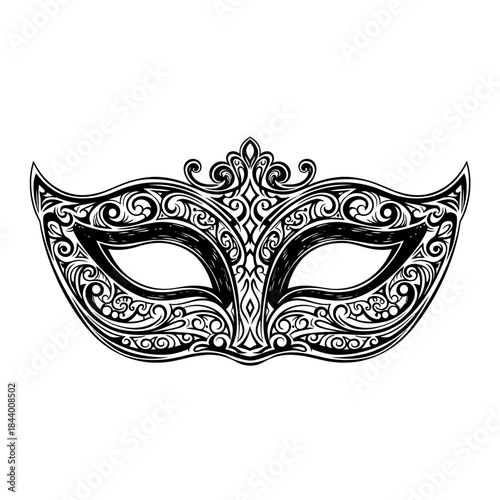 Intricate and Elegant Black and White Venetian Mask with Ornate Swirls and Filigree Design for