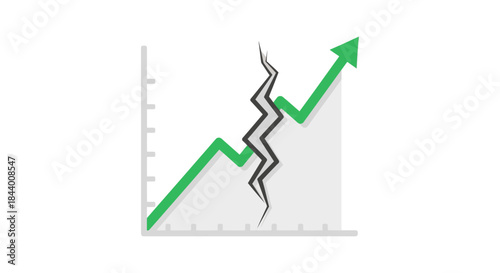 rising growth chart with broken line disruption illustrating volatile market analytics and financial risk management concept for reports
