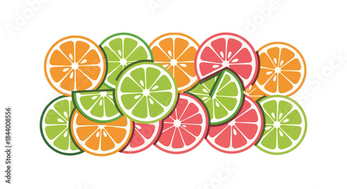 seamless pattern of colorful citrus fruit slices with oranges limes and grapefruits flat vector illustration for summer food design