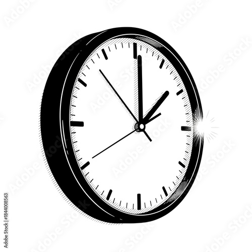 Modern round wall clock with minimalist black and white design showing time at 2:00