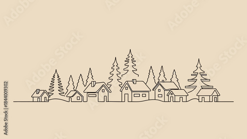 Minimalist winter village illustration