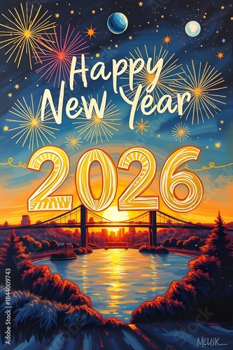 HAPPY NEW YEAR  2026 , CREATE TEXT IMAGE FOR NEW YEAR , NEW DESIGN