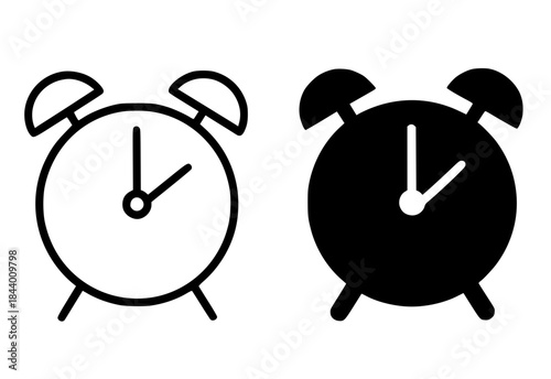 Minimalist icon, alarm clock vector, black and white, outline and silhouette