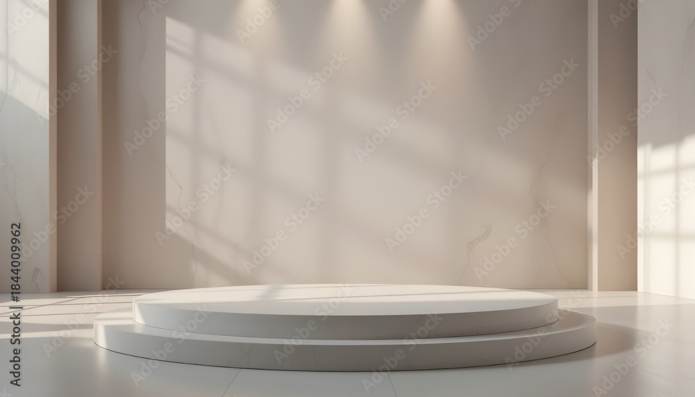 Fototapeta premium Empty podium with soft shadow, premium lighting, clean background, 3D render