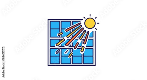 solar panel illustration with sun rays generating power symbolizing clean renewable energy and sustainable electricity production for eco-tech.