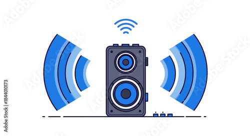 speaker icon broadcasting sound and wifi signals representing modern audio technology wireless streaming and smart home concept.