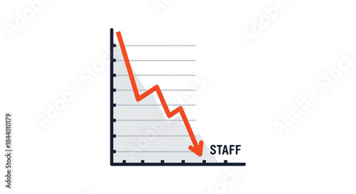 staff reduction downward trend chart with red arrow minimalist layoff statistics illustration for hr reports on workforce downsizing