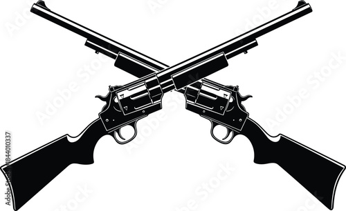 Vintage crossed revolvers silhouette vector, classic western firearm symbol, old west pistol illustration, cowboy culture emblem for historical design