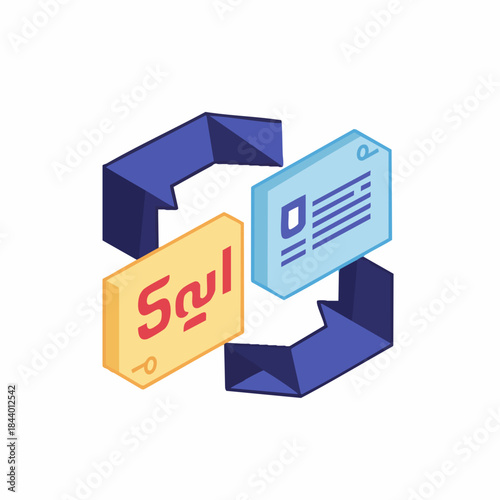 Isometric Detailed Data Exchange Flow Diagram Process Information Graphic