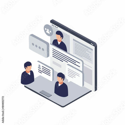 Isometric Detailed Online Meeting Illustration on Mobile Screen Business Technology