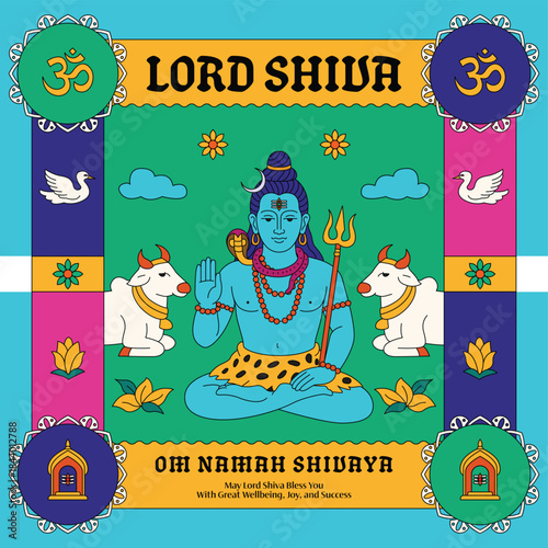 Illustration of Lord Shiva Hindu God with Om Namah Shivaya