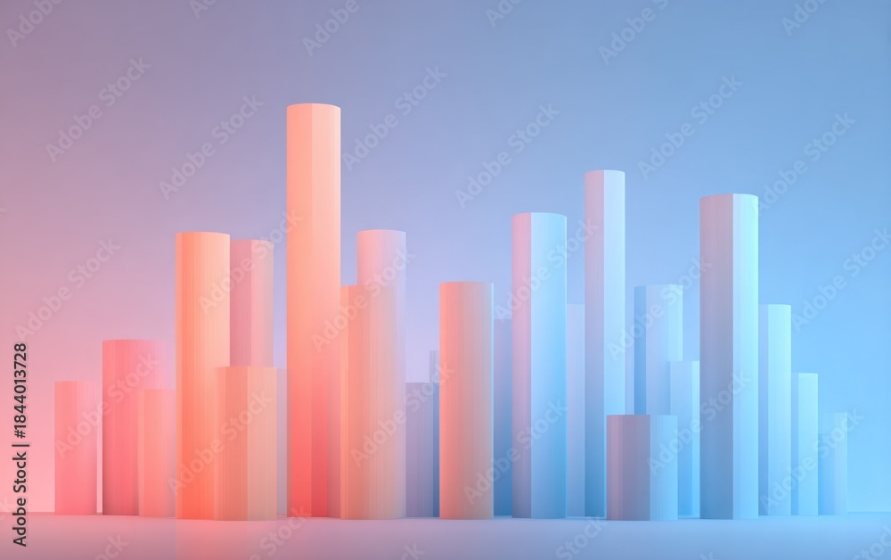 Obraz premium Abstract 3D rendering of cylindrical shapes, gradient lighting, pastel colors, and depth