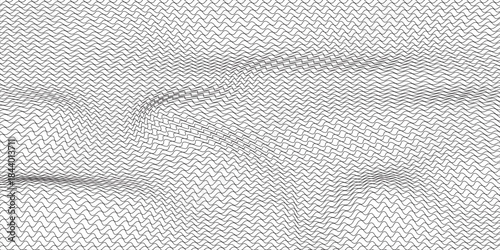 Abstract background with curved lines. Striped waves texture. Geometric pattern with horizontal thin lines. Monochrome vector template.