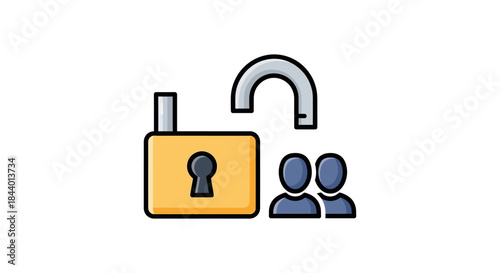 user access unlocked icon showing open padlock and people illustrating login security account privacy and data protection concept